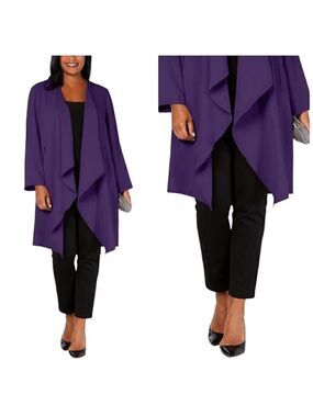 NINE WEST Womens Purple Ruffled Open Cardigan Jacket Size Small